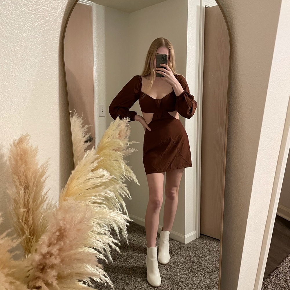 NWT Beginning Boutique brown mini cutout dress!